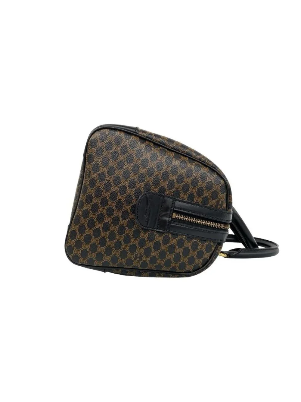 Celine Vintage Macadam Blason Pattern Leather Mini Boston Bag Black Brown